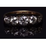 Five stone diamond ring, a row of five graduated brilliant cut diamonds (0.60ct approx), stamped