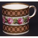 Derby coffee can, pattern no 529, the salmon ground reserved with a band of pink roses, Derby puce