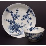 Worcester teabowl and saucer, painted in blue with the Prunus root pattern, saucer 5ins (2)