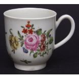 Worcester coffee cup painted in colours with roses and other flowers, circa 1760, 2 1/2 ins high