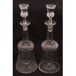 Pair of 19th century Scottish thistle shaped decanters with hobnail cut stoppers, panels and star