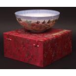 Large Chinese eggshell porcelain bowl, finely enamelled to the exterior with numerous exotic birds