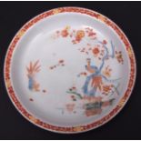 Rare Bow plate circa 1760 decorated in Kakiemon style with the banded hedge pattern, 7 3/4 ins diam