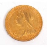 UK Queen Victoria veiled head 1894 sovereign