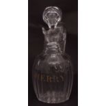 19th century small sherry decanter, with faceted body and star cut foot, 8 1/2 ins high