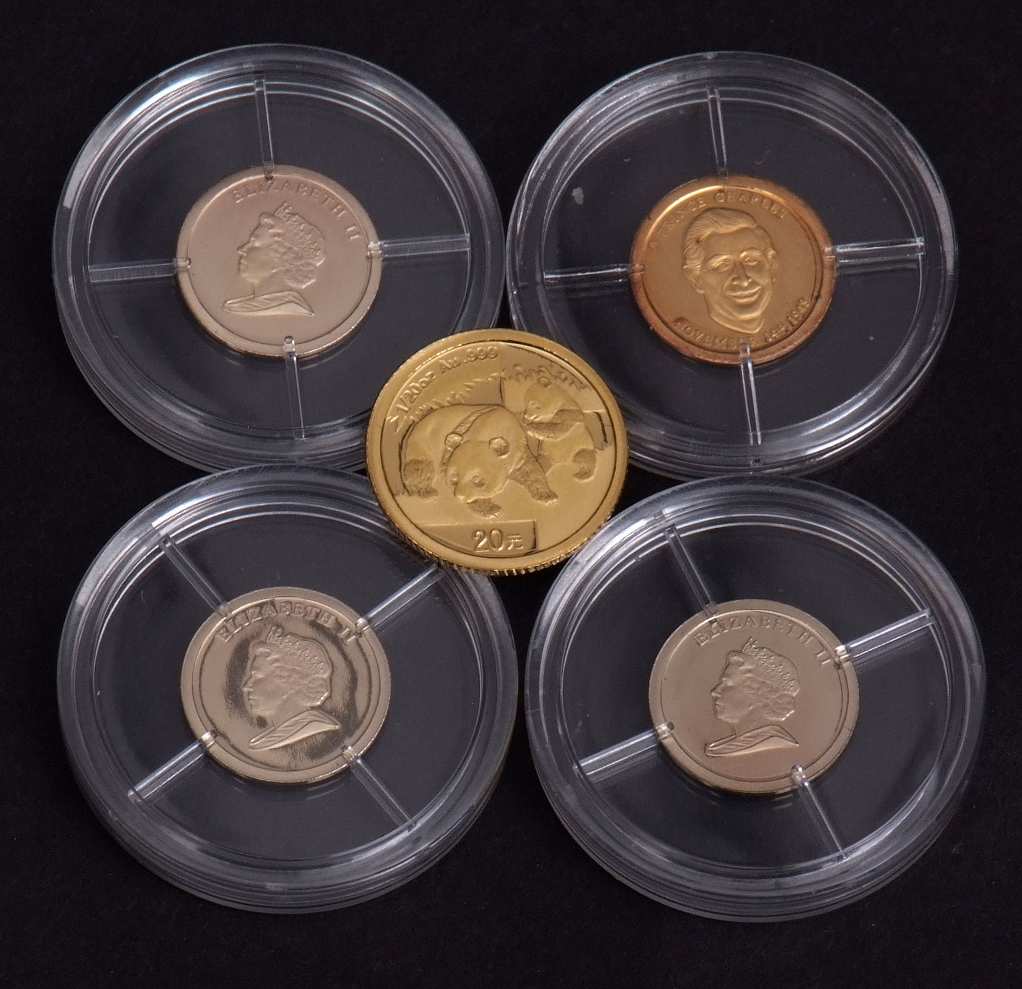 Packet of five assorted 2008 World s Smallest Gold coins , each with certificates