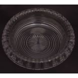 Circular glass rinsing bowl, the everted rim decorated with faceted panels on a star cut foot, 12ins