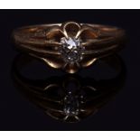 Late Victorian 18ct gold and single stone diamond ring, claw set with an old cushion cut diamond (