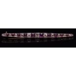 Early 20th century precious metal diamond and amethyst bar brooch, alternate set with ten