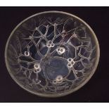 Lalique Gui bowl impressed with twining mistletoe raised on moulded feet, R Lalique France stencil