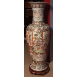 Large pair of Chinese Canton style porcelain floor vases, decorated in famille rose colours with