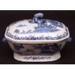 Chinese 18th century blue and white porcelain tureen and cover decorated with typical scenes of