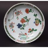 Chinese famille vert porcelain dish decorated with floral sprays, underglaze blue leaf mark to the