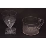 19th century English mug of plain cylindrical form and faceted lower body with star cut foot,