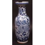 Large Chinese blue and white porcelain vase, depicting Phoenix amidst flowers and foliage, 24ins