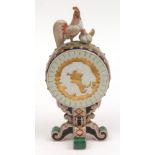 Japanese Porcelain model of a cock and hen perched upon a war drum (symbolic of peace), the drum