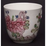 Bow coffee cup, circa 1765, with famille rose painting of a peony, 2 1/4 ins high