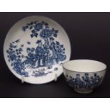 Worcester tea bowl and saucer, printed in blue with the Three Ladies pattern, 1770, disguised