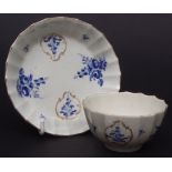 Worcester Dry blue teabowl and saucer, square marks with sprays of formal flowers contained within