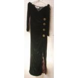 Belville Sassoon (Lorcan Mullany) green evening dress, applied with gilt metal and green stone