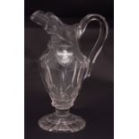 19th century large faceted claret jug, heavy stem and star cut foot, 11 1/2 ins high