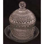 Irish honeypot of covered baluster form, together with stand, heavily faceted throughout, 8ins high