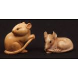 Two Japanese ivory netsuke, early 20th century, both of rats with inlaid eyes