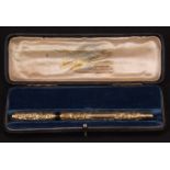 Gilt cased fountain pen The Swan Pen , Varie, Todd & Bard New York, length 5 1/4 ins, together