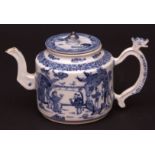 Chinese blue and white porcelain tea pot decorated with courtiers in pavilion and garden settings,