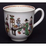Worcester coffee cup, circa 1770, painted with Chinese figures, 2 1/2 ins high