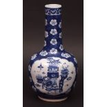 Chinese blue and white porcelain vase of bottle form, well painted with panels of precious objects