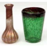 Whitefriars green glass tapering vase of circular form, together with a further Art Glass vase by