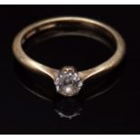 Single stone diamond ring, the brilliant cut diamond (0.33ct approx), claw set and raised between