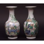 Pair of Chinese porcelain vases decorated in famille vert enamels with scenes of scholars and