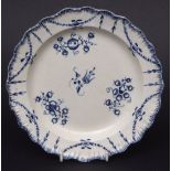 Pearl ware blue and white wavy edge plate (unmarked), 7 1/2 ins diam