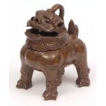 Japanese Studio pottery Koro modelled as a bronze Chinese mythical beast censer, impressed mark