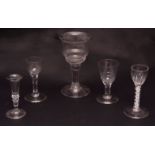 Various 18th century wine glasses, large stemmed goblet includes faceted and opaque twist stems, and