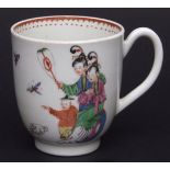 Worcester coffee cup, circa 1770, with Chinese ladies and children with furniture, 2 1/2 ins high