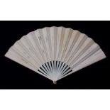 Circa mid to late 19th century 18-stick ivory and paper mounted personal fan with a gilt metal