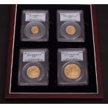 USA gold American Eagle, 1991 $50, $25, $10 and $5 proofs, individually cased with display box