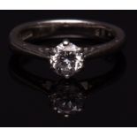 Precious metal diamond single stone ring, the round brilliant cut diamond is 0.68ct (assessed),