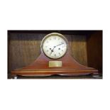 Mahogany cased mantel clock with presentation plaque dated 1923, 21ins wide