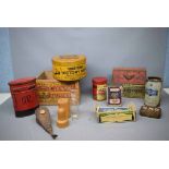 Collection of various tin plate boxes, money box etc