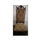 Victorian mahogany prie-dieu chair with floral embroidered seat and back, on two barley-twist