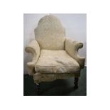 18th century style small proportioned armchair with floral embroidered seat and back, scrolled arms,