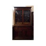 19th century mahogany secretaire bookcase cabinet, the top fitted with two astragal glazed doors,