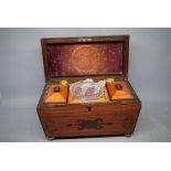 19th century mahogany large sarcophagus tea caddy with fitted interior, 12ins wide