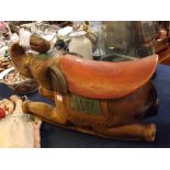 Eastern hardwood carved child's rocking elephant with carved and painted detail (with damage to
