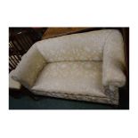 Late Victorian small proportion two-seater sofa with cream and embroidered floral upholstery, on