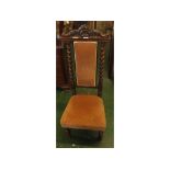 19th century rosewood prie-dieu chair with puce Dralon upholstered seat and back on barley twist
